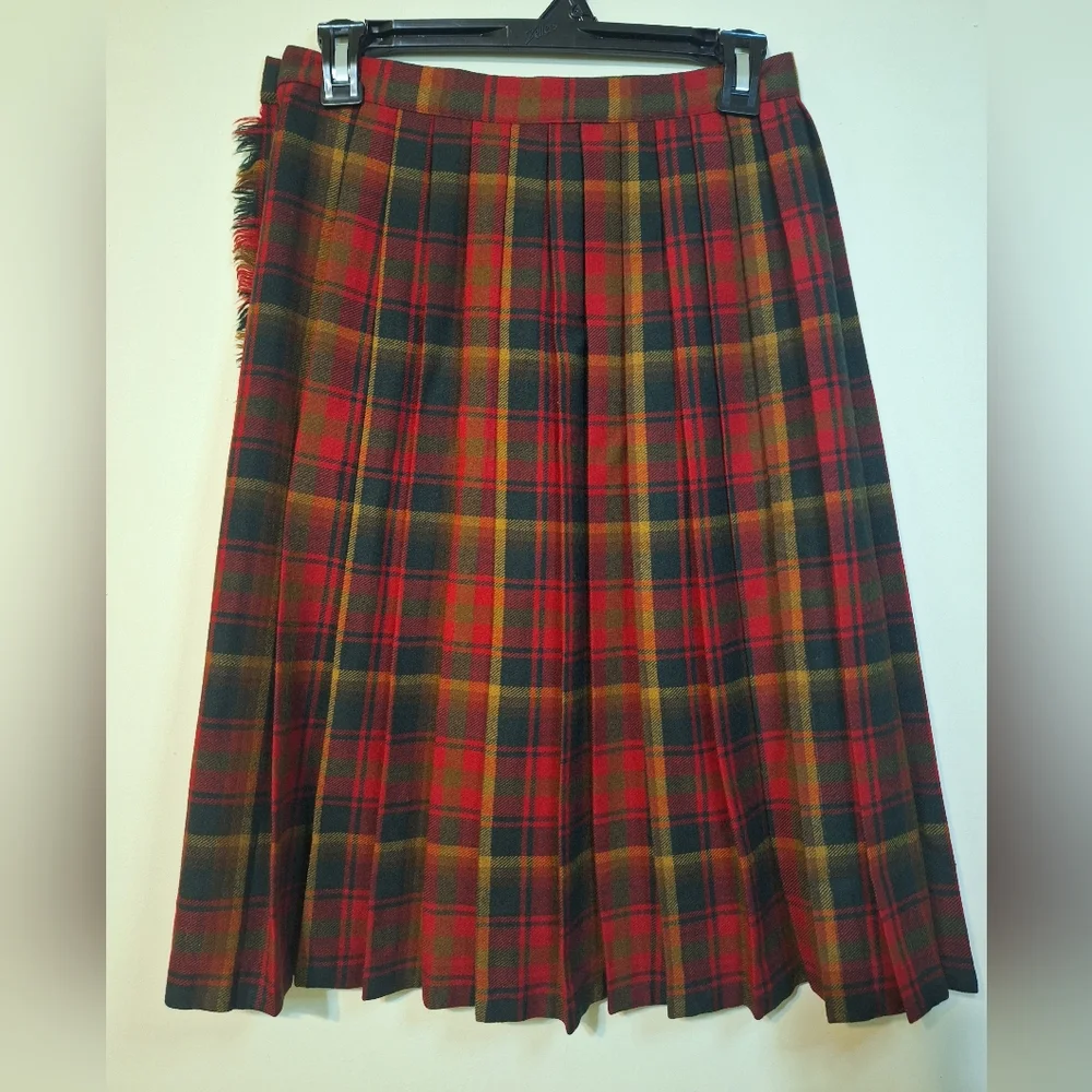 Vintage handmade wool red tartan plaid school girl skirt kilt small midi - Picture 2 of 6